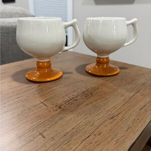 MCM Elegant White and Orange Pedestal Mugs